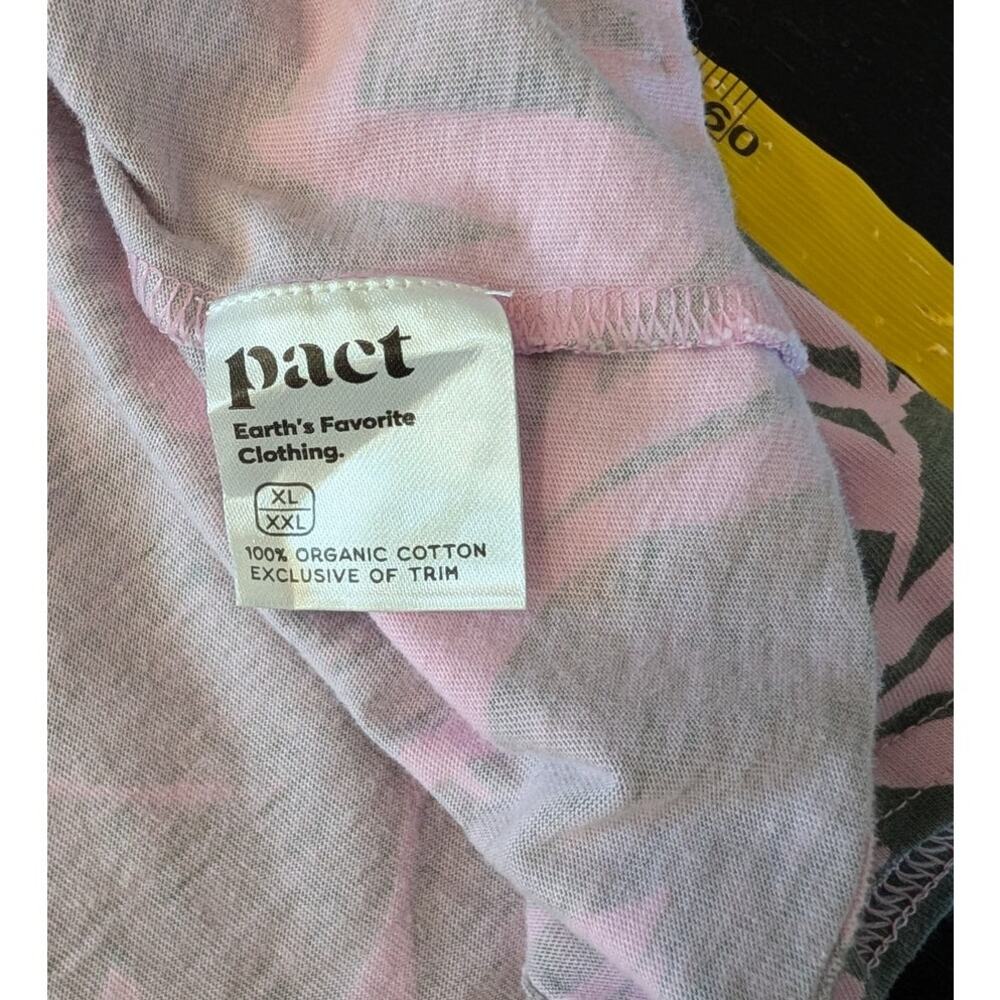 Pact Organic Cotton Floral Robe XL XXL Pink Gray Tie Waist Tropical Botanical - Picture 2 of 6